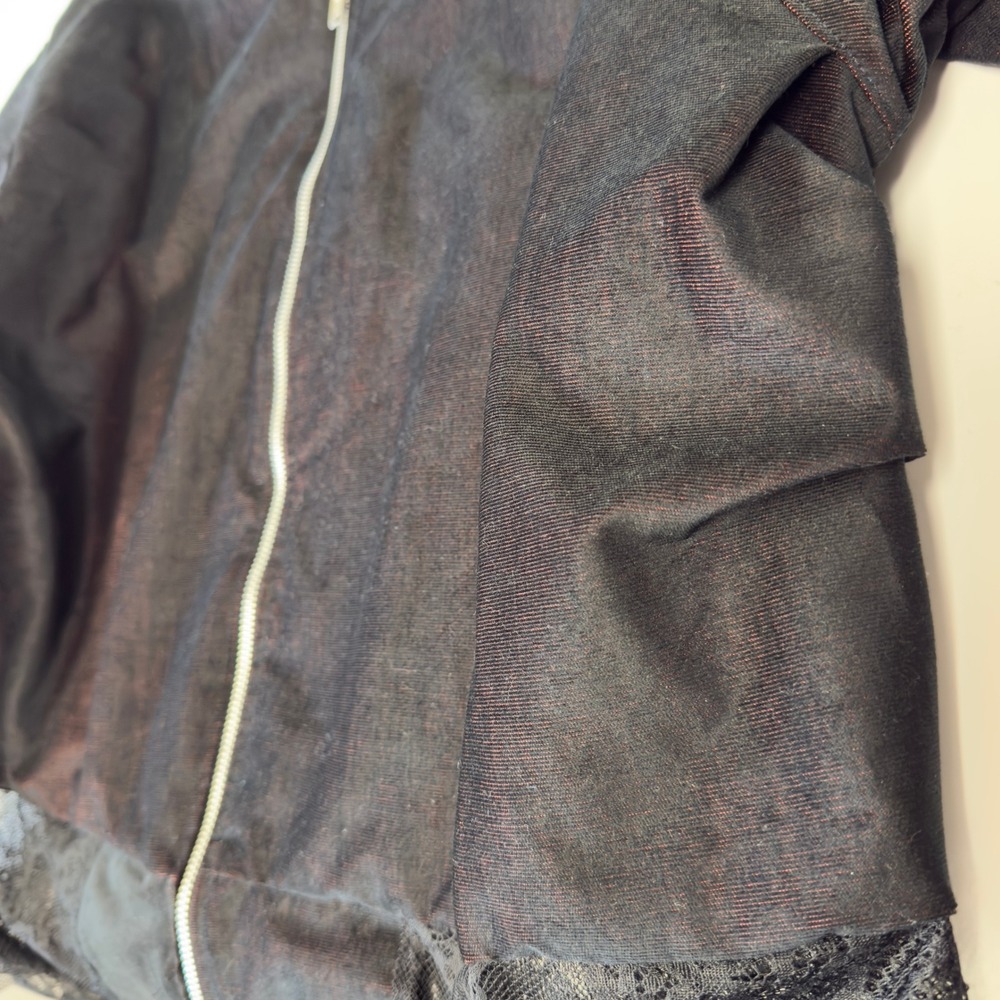 CodeRevival Custom Black Avant Garde Corduroy Bomber Jacket Lace Trim Detail - Picture 9 of 11
